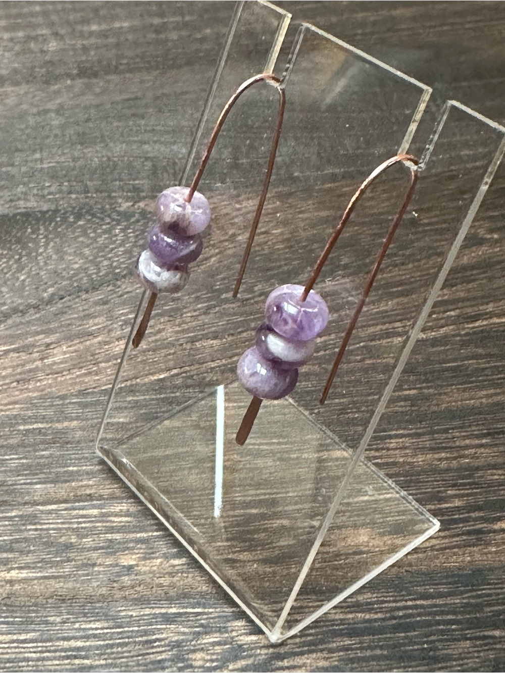Handmade Copper Amethyst Earrings | Long Modern Dangle Earrings